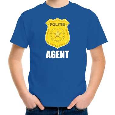 Goedkoop agent politie embleem carnaval t shirt blauw kinderen carnavalskleding