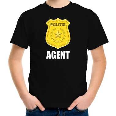 Goedkoop agent politie embleem carnaval t shirt zwart kinderen carnavalskleding