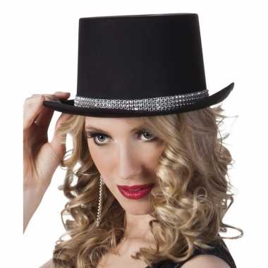 Goedkoop carnavalshoed zwart zilveren steentjes dames carnavalskledin