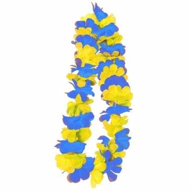 Goedkoop feest blauw/gele hawaii slinger carnavalskleding