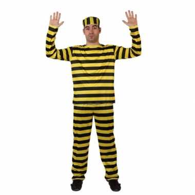 Goedkoop gevangene carnavalskleding geel zwart