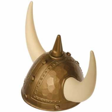 Goedkoop  Gouden viking helm hoorns spijkers carnavalskleding