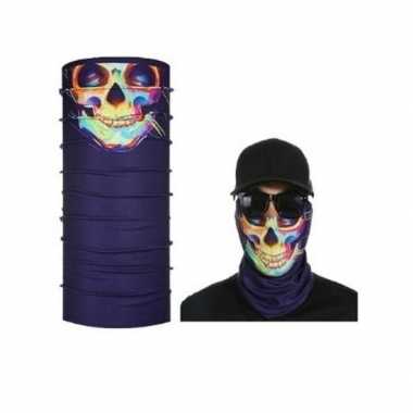 Goedkoop paars biker masker gekleurd skeletprint volwassennen carnava