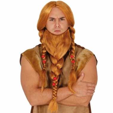 Goedkoop rode germanen pruik gevlochten baard carnavalskleding