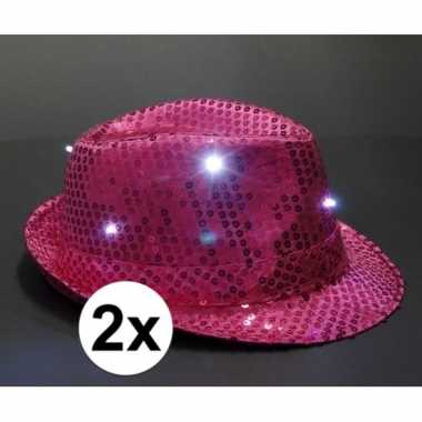 Goedkoop roze glitter hoedjes led licht stuks carnavalskleding