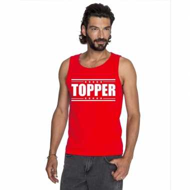 Goedkoop toppers topper mouwloos shirt rood witte letters heren carna