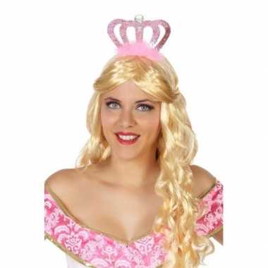 Goedkoop verkleedaccessoires prinsessen diadeem roze dames carnavalsk