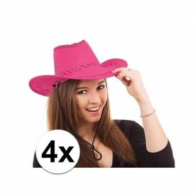 Goedkoop x cowboy hoed roze toppers carnavalskleding