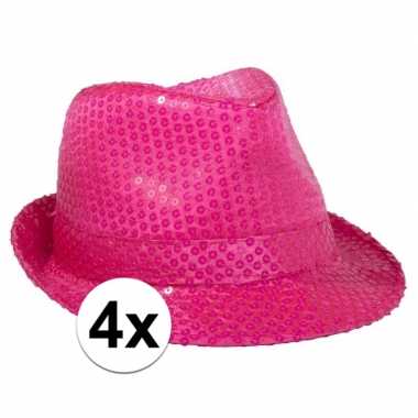 Goedkoop x neon roze gleufhoed pailletten carnavalskleding