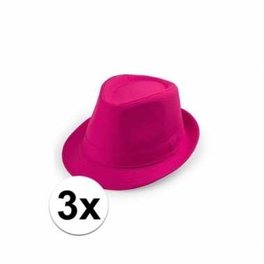 Goedkoop x roze trilby hoedjes volwassenen carnavalskleding