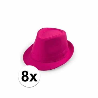 Goedkoop x roze trilby hoedjes volwassenen carnavalskleding
