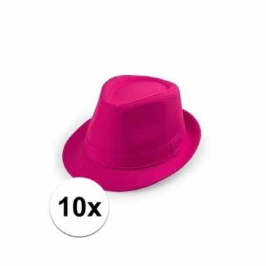 Goedkoop x roze trilby hoedjes volwassenen carnavalskleding