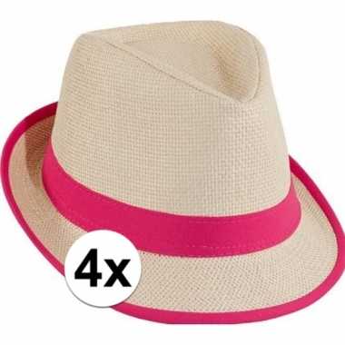 Goedkoop x stro trilby hoedje roze toppers concert carnavalskleding