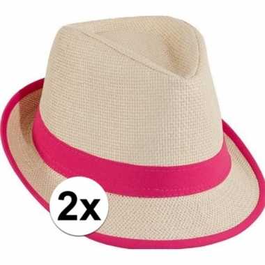 Goedkoop x stro trilby hoedje roze toppers concert carnavalskleding