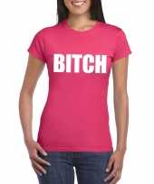 Goedkoop bitch tekst t-shirt roze dames carnavalskleding