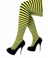 Goedkoop carnavalskleding halloween geel zwarte heksen panties maillots verkleedaccessoire dames