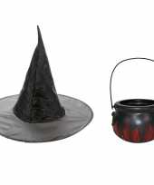 Goedkoop carnavalskleding heksen accessoires heksenhoed heksenketel meisjes kinderen