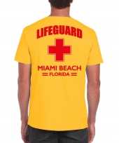 Goedkoop carnavalskleding reddingsbrigade lifeguard miami beach florida shirt geel achterbedrukking heren