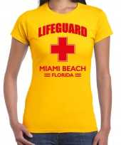 Goedkoop carnavalskleding reddingsbrigade lifeguard miami beach florida shirt geel bedrukking dames
