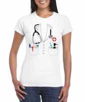 Goedkoop doktersjas carnavalskleding t-shirt wit dames