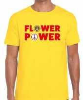 Goedkoop flower power tekst t-shirt geel heren carnavalskleding