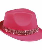 Goedkoop fuchsia roze popster hoedje studs carnavalskleding