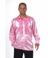 Goedkoop glimmend roze overhemd rouches carnavalskleding