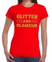 Goedkoop glitter and glamour glitter tekst t-shirt rood dames carnavalskleding