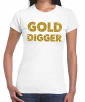 Goedkoop gold digger glitter tekst t-shirt wit dames carnavalskleding