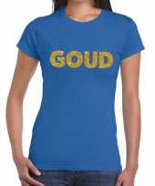 Goedkoop goud glitter tekst t-shirt blauw dames carnavalskleding
