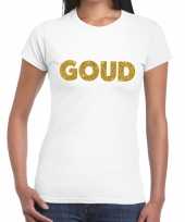 Goedkoop goud glitter tekst t-shirt wit dames carnavalskleding