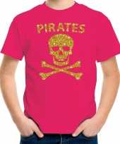 Goedkoop gouden glitter carnavalskleding piraten shirt roze kids