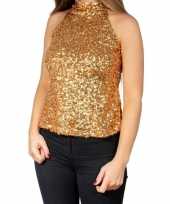 Goedkoop gouden glitter pailletten disco halter topje shirt dames carnavalskleding