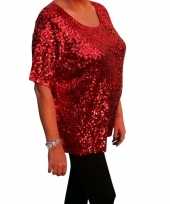 Goedkoop grote maten rode glitter pailletten disco shirt dames xl carnavalskleding
