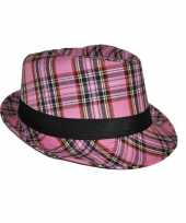Goedkoop hoed schotse ruit roze carnavalskleding