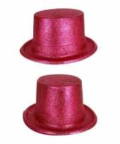 Goedkoop hoge hoed fuchsia roze glitters carnavalskleding