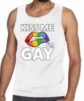Goedkoop kiss me i am gay tanktop mouwloos shirt wit heren carnavalskleding