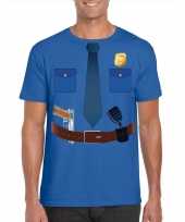 Goedkoop politie uniform carnavalskleding t-shirt blauw heren