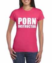 Goedkoop porn instructor tekst t-shirt roze dames carnavalskleding