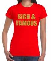 Goedkoop rich and famous glitter tekst t-shirt rood dames carnavalskleding