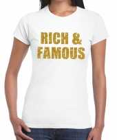 Goedkoop rich and famous glitter tekst t-shirt wit dames carnavalskleding