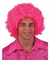 Goedkoop roze hippie pruik afro carnavalskleding