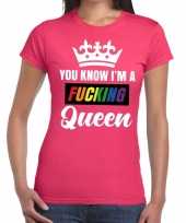 Goedkoop roze you know i am a fucking queen gay pride t-shirt dames carnavalskleding