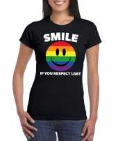 Goedkoop smile if you respect lgbt emoticon shirt zwart dames carnavalskleding