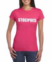 Goedkoop stoeipoes tekst t-shirt roze dames carnavalskleding