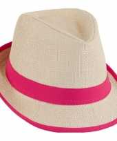 Goedkoop stro trilby hoedje roze carnavalskleding