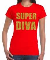 Goedkoop super diva glitter tekst t-shirt rood dames carnavalskleding