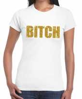 Goedkoop toppers bitch glitter tekst t-shirt wit dames carnavalskleding
