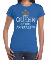 Goedkoop toppers blauw toppers queen of the afterparty glitter t-shirt dames carnavalskleding