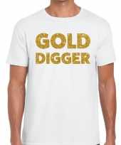 Goedkoop toppers gold digger glitter tekst t-shirt wit heren carnavalskleding